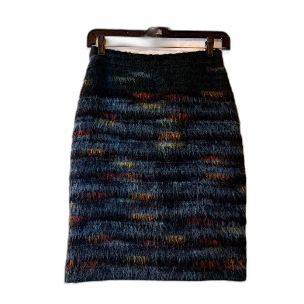 Anthropologie Maeve Blue Multicolored Fuzzy Wool Blend Pencil Skirt Office Chic